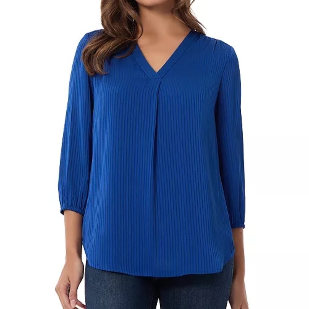Jones New York Blue V-Neck Women's Top PXL NWT